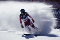 Austria's Matthias Mayer finishes his run men's World Cup super-G skiing race Thursday, Dec. 2, 2021, in Beaver Creek, Colo. (AP Photo/Gregory Bull)