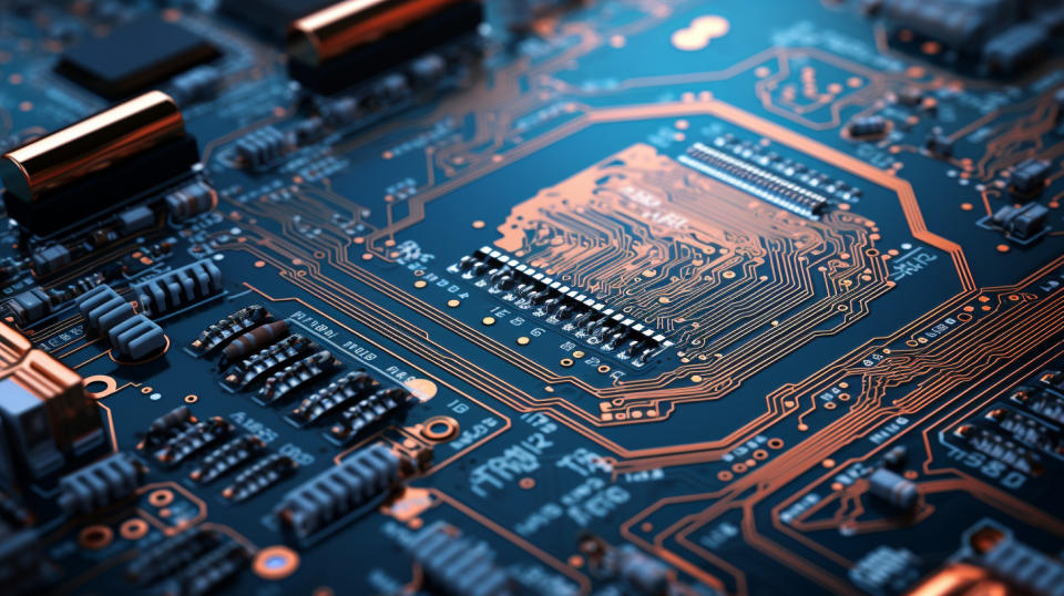 A close-up of a circuit board with components depicting the intricate electronic componentry products the company produces.