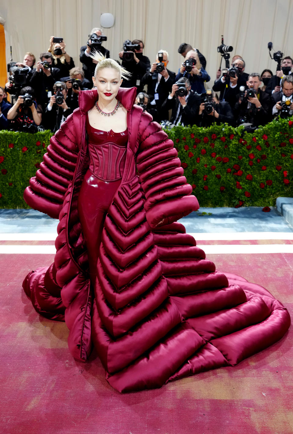 Gigi Hadid in Versace at the 2022 Met Gala.  (Photo by Jeff Kravitz/FilmMagic)