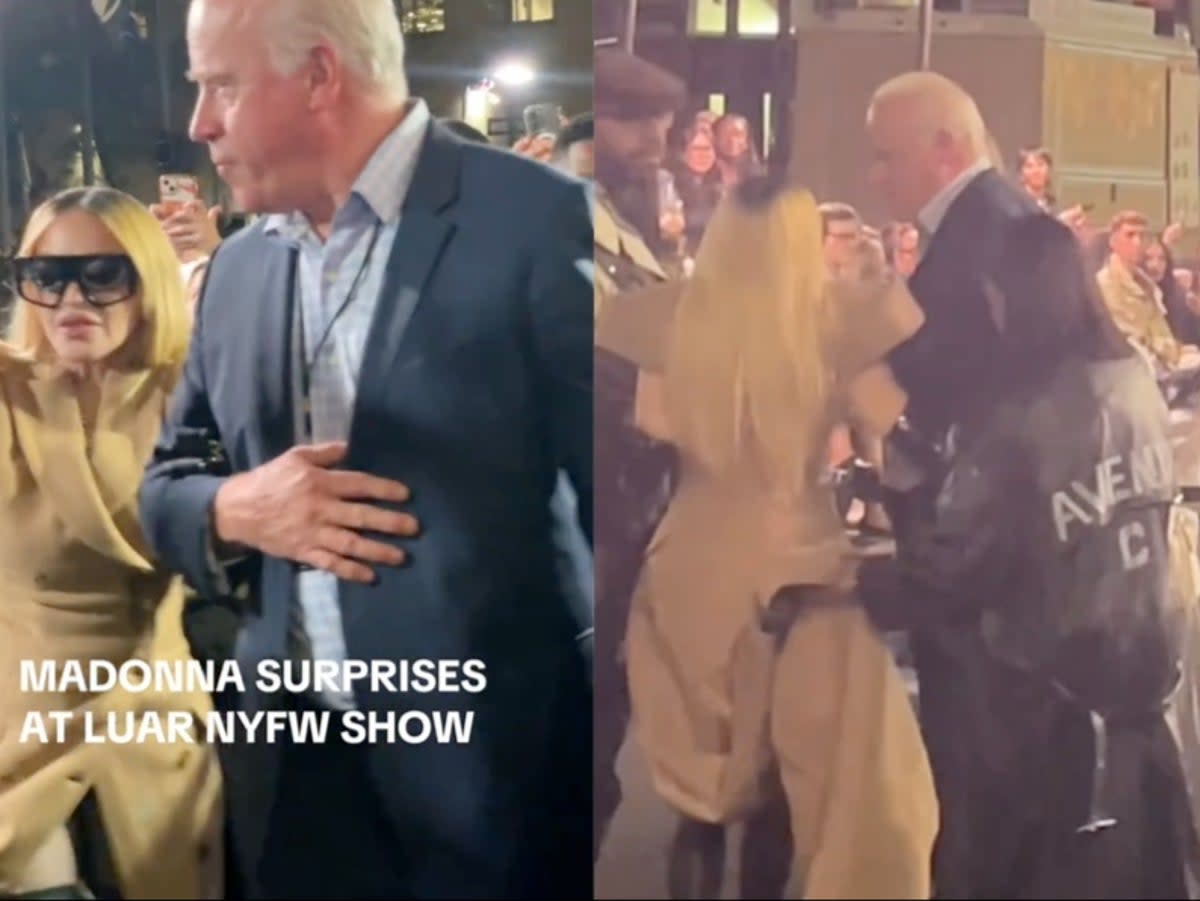 Madonna stumbled while arriving at Luar’s NYFW show at Rockefeller Plaza in New York City (TikTok)