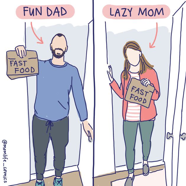 A comic depicting the different perceptions of parents who pick up fast food for dinner. (Photo: <a href=