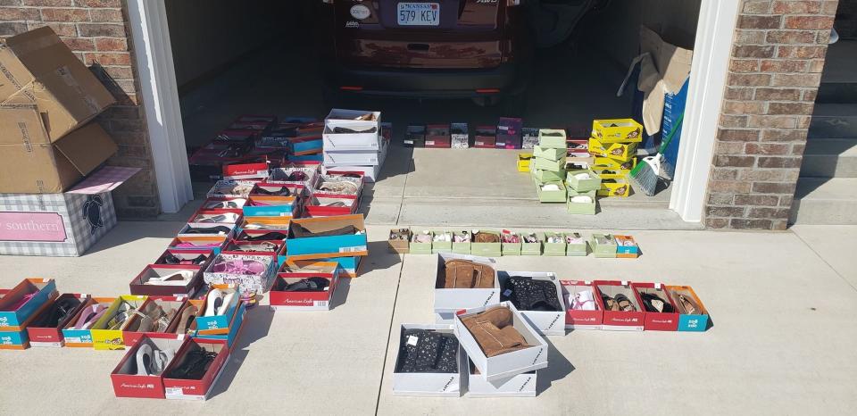 The haul of shoes sent to Nebraska flood victims. (Photo: Addy Tritt)