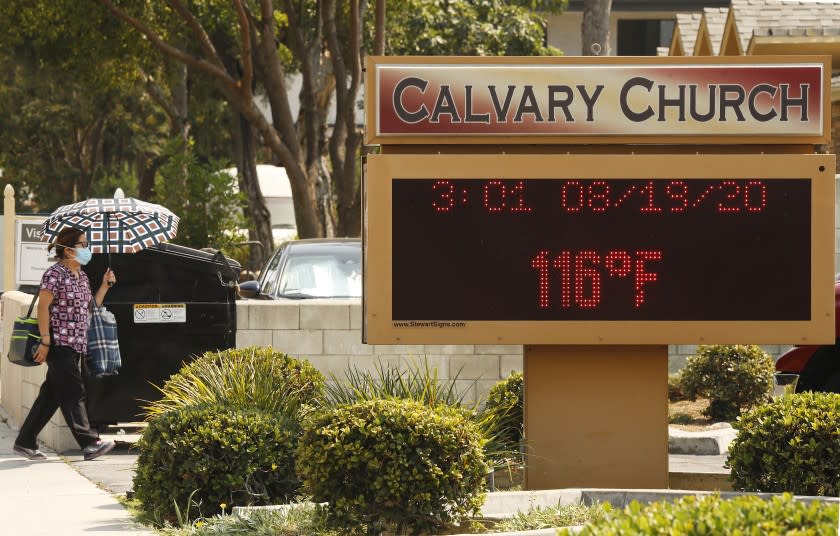 The thermometer at Calvary Church in Woodland Hills registers 116 degree's Fahrenheit.