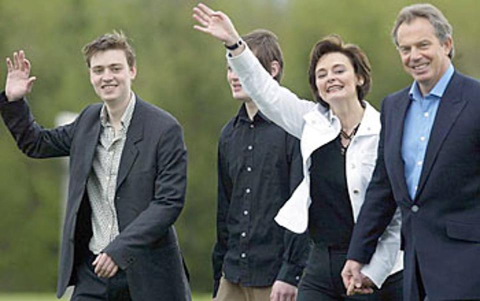 Tony Blair with wife Cherie and sons Euan and Nicky make their way to Trimdon in Sedgefield to cast their votes. ©;Â PA (PA)