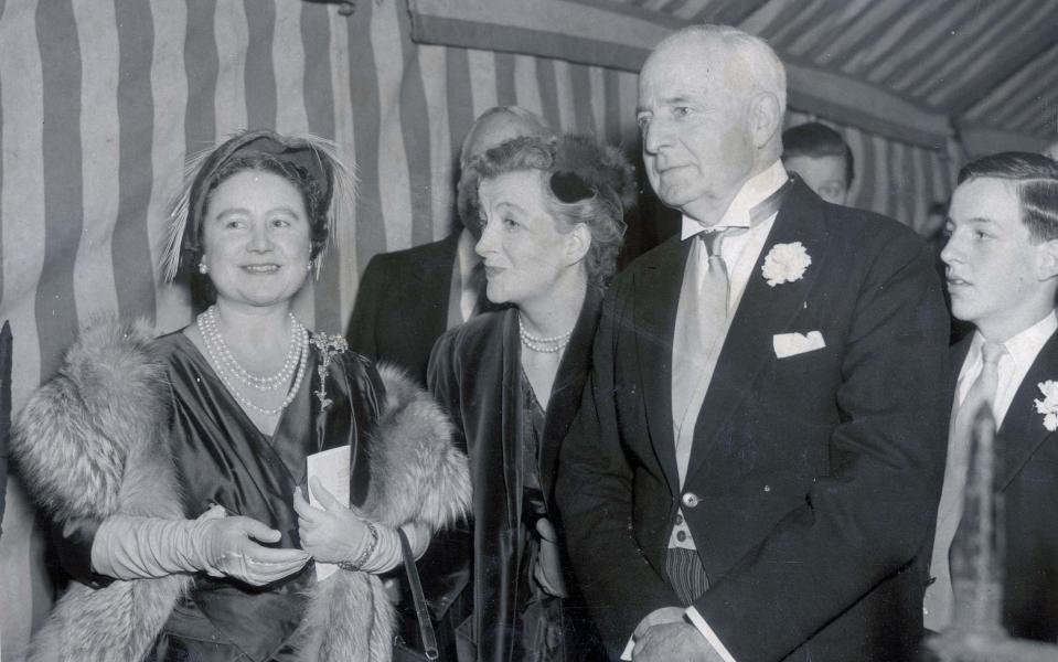 The Queen Mother attends the wedding of Anthony Berry and Mary Roche in 1954