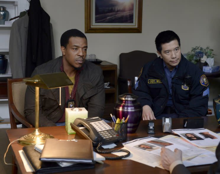 Russell Hornsby as Hank Griffin, Reggie Lee as Sergeant Wu (Credit: Allyson Riggs/NBC)