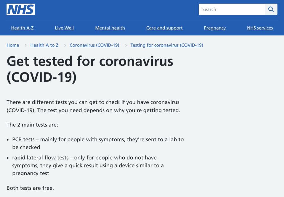 NHS website: Get tested for coronavirus