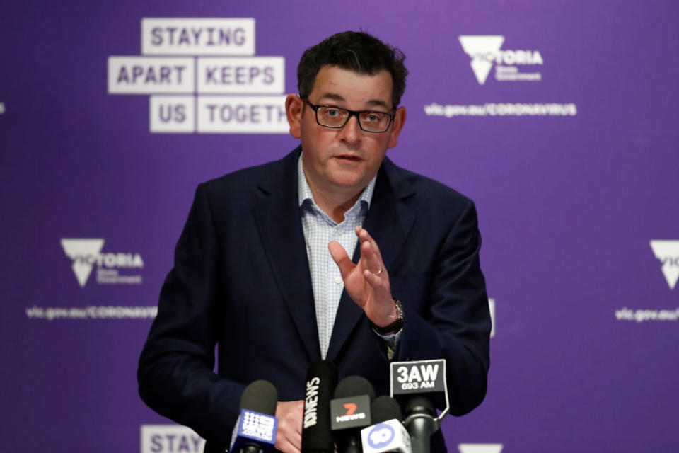 Victorian Premier Daniel Andrews speaks to the media during a press conference on August 02 in Melbourne.