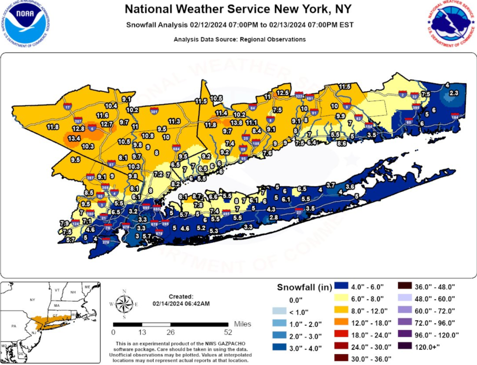 NY snow totals (NWS)