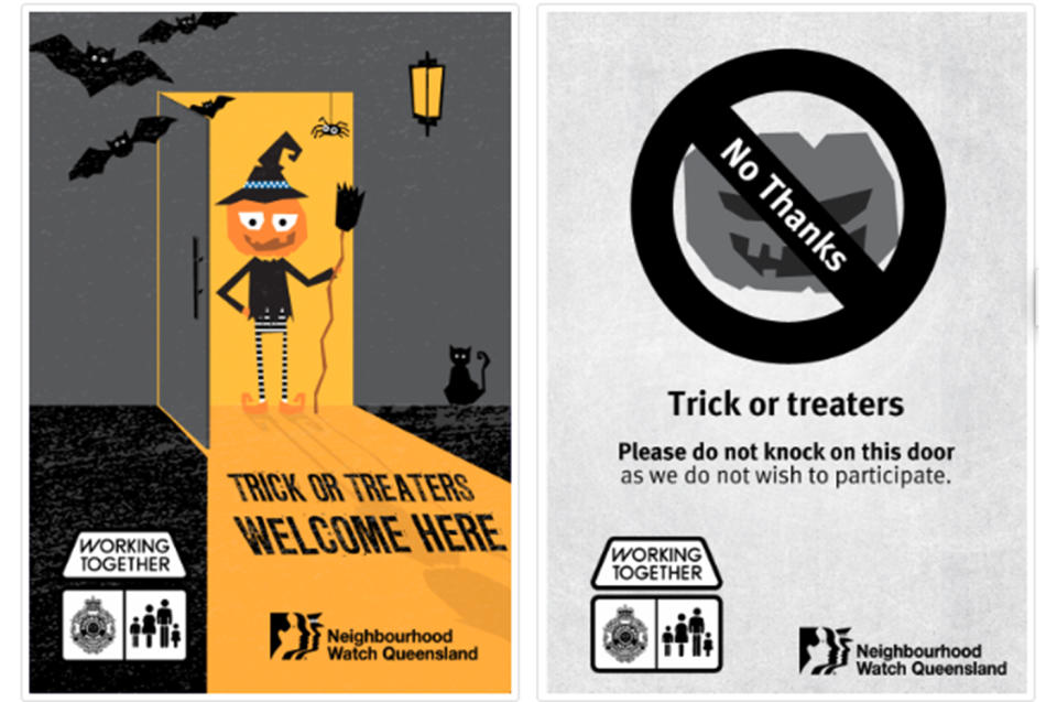 The Queensland Police Service posters also help keep trick or treating safe.