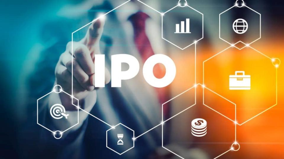 Initial Public Offering (IPO) concept image, businessman selecting stock trading interface