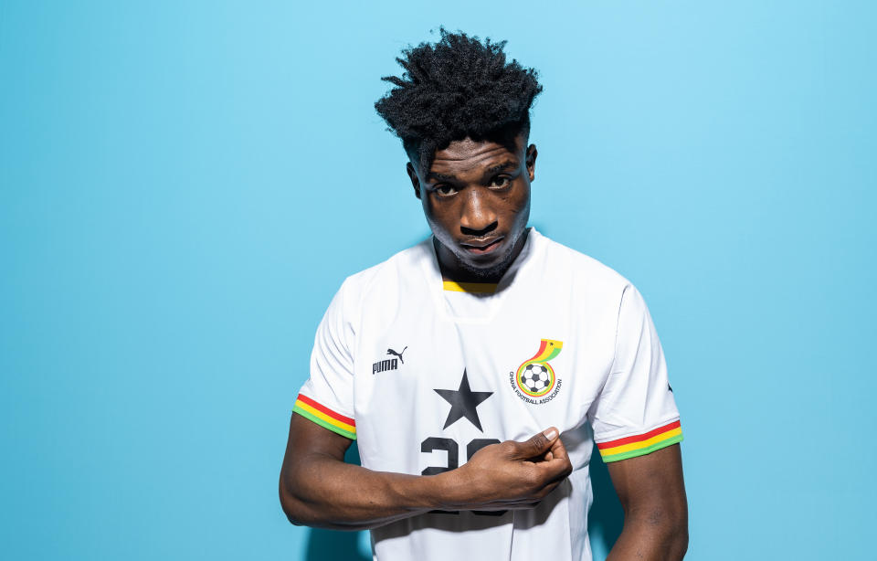 DOHA, QATAR - NOVEMBER 20: Mohammed Kudus of Ghana poses during the official FIFA World Cup Qatar 2022 portrait session on November 20, 2022 in Doha, Qatar. (Photo by Maddie Meyer - FIFA/FIFA via Getty Images)