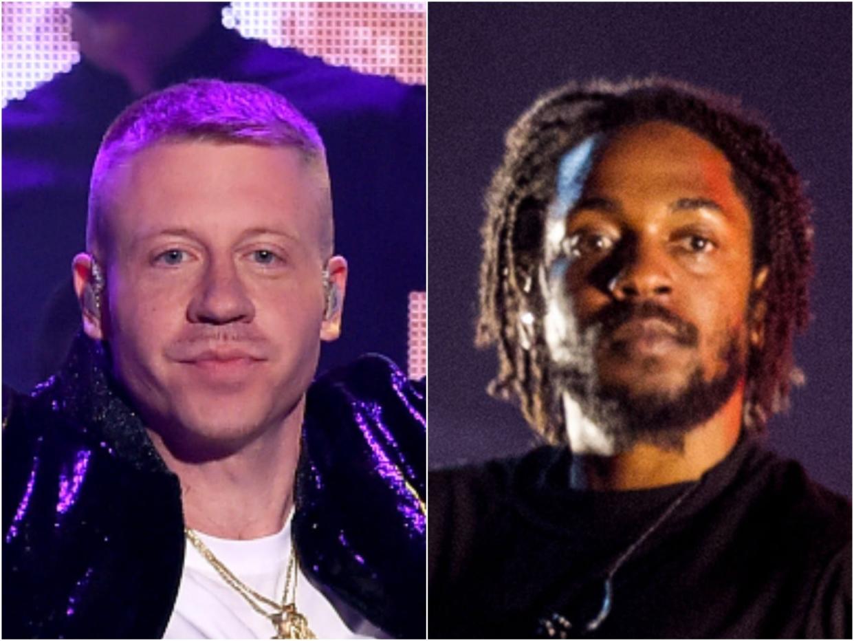 <p>Macklemore ganó el Grammy al Mejor Álbum de Rap en 2014, superando a Kendrick Lamar (derecha).</p> (Getty)