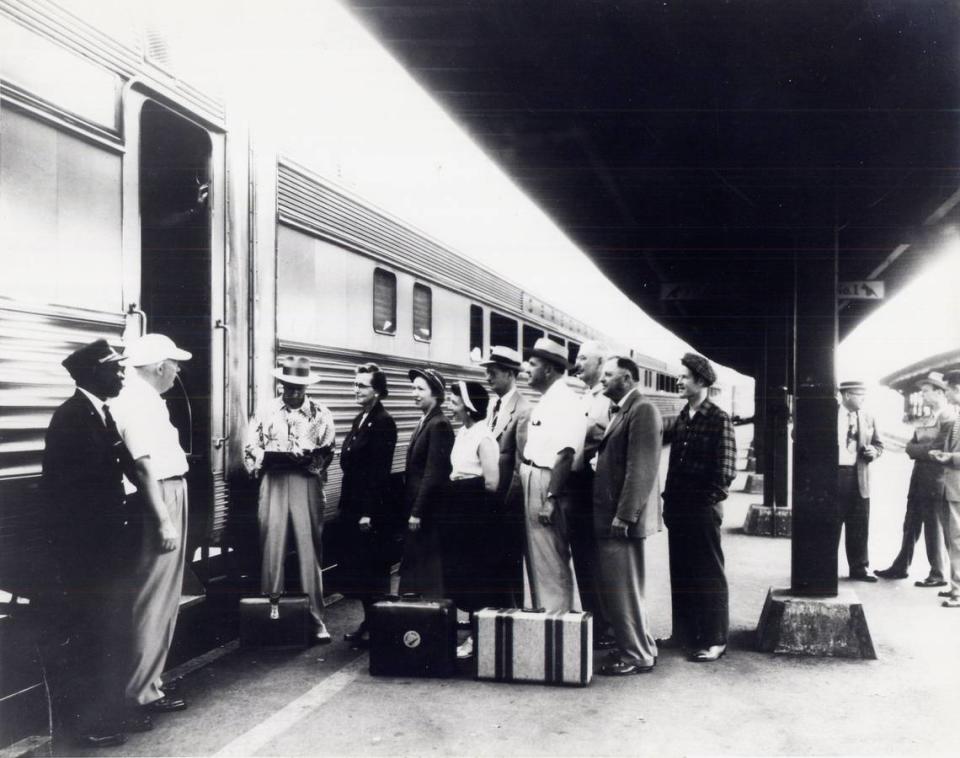 Passengers wait to board a train at Raleigh’s Seaboard Station in 1951.