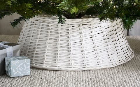 Wicker Christmas Tree Skirt in White - Credit: The White Company