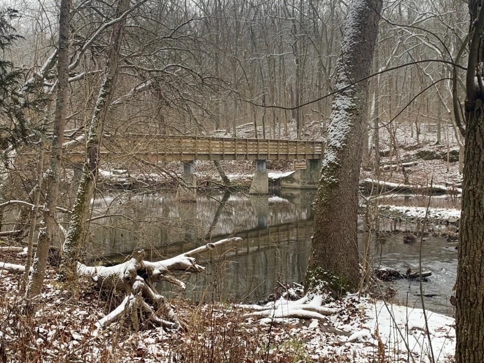 A dusting of snow brings a hint of winter magic to John Bryan State Park.