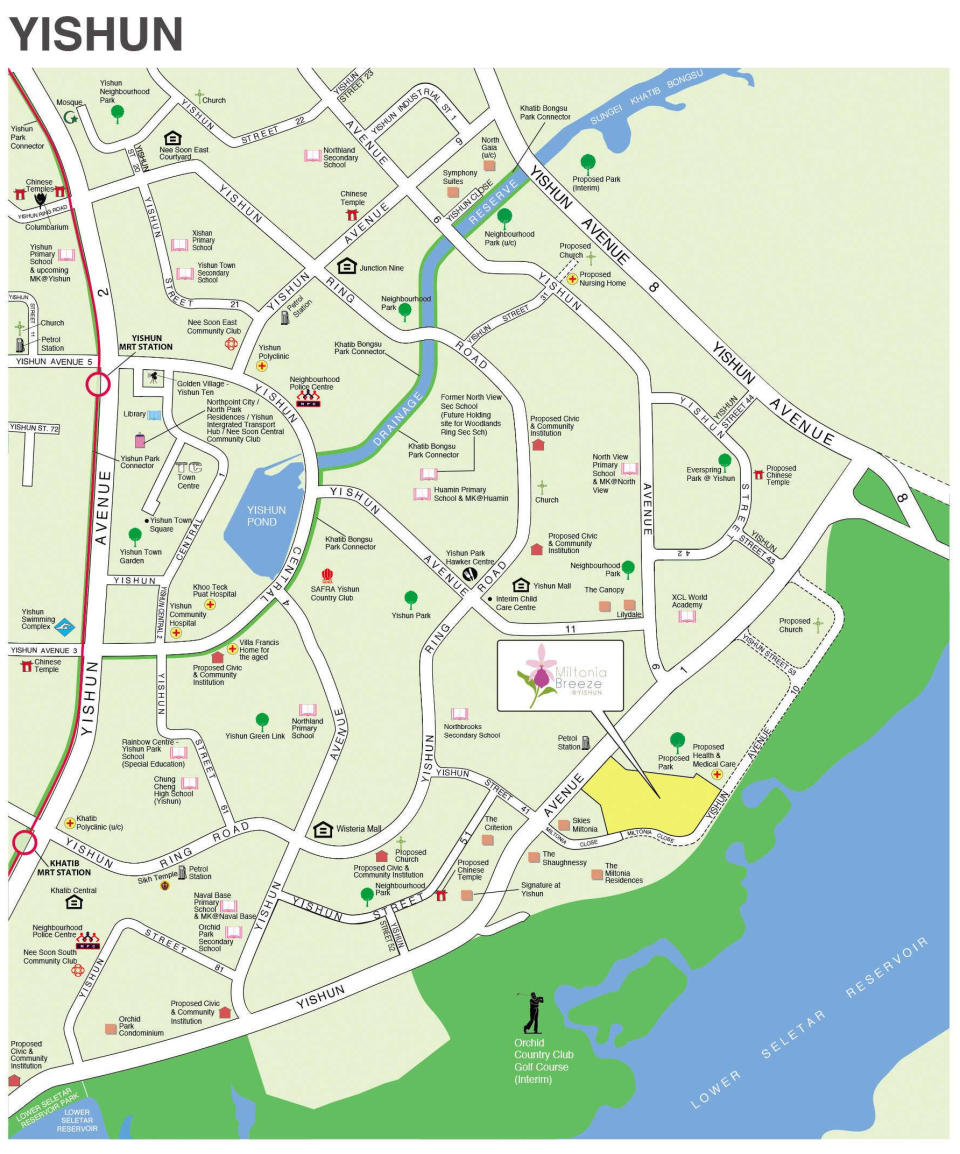 Location of Miltonia Breeze BTO Yishun Nov 2022 flats, bounded by Miltonia Close, Yishun Avenue 1 and Yishun Avenue 10. Source: HDB