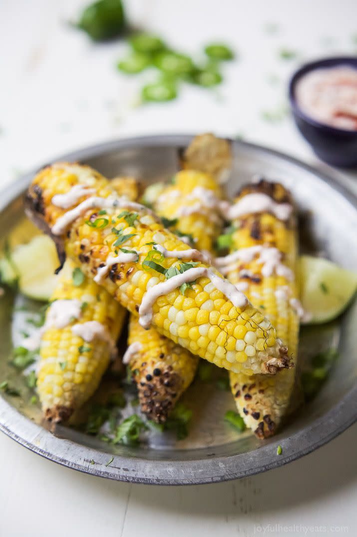 Grilled Corn on the Cob with Creamy Roasted Jalapeño Sauce