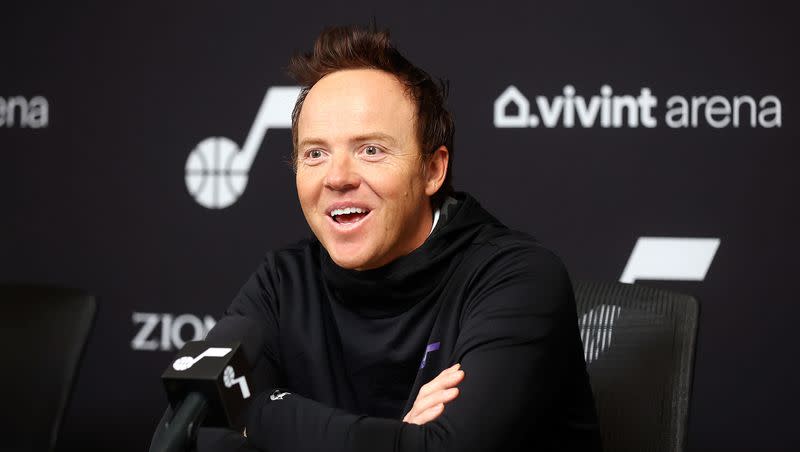 Utah Jazz owner Ryan Smith talks to the media about the upcoming NBA All-Star 2023 Weekend in Salt Lake City, on Monday, Feb. 6, 2023. The Jazz announced on Tuesday, June 20, 2023, that all Jazz games will air on KJZZ and a new streaming platform.
