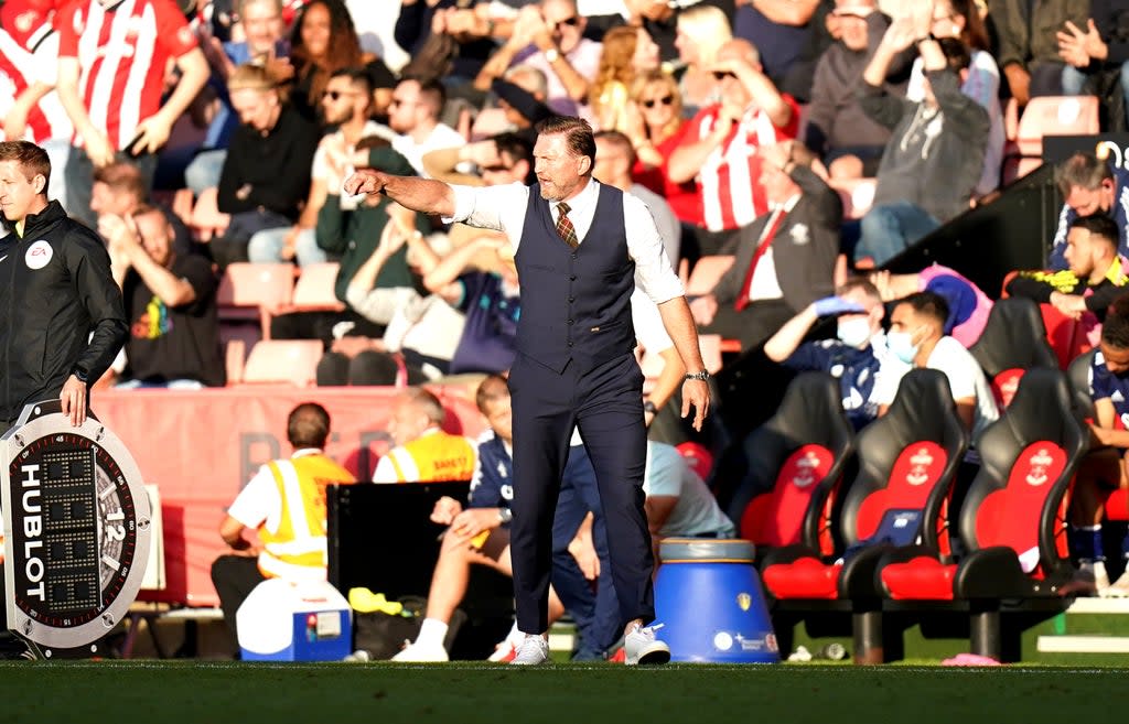 Southampton manager Ralph Hasenhuttl gestures on the touchline during the Premier League match at St. Mary’s Stadium, Southampton. Picture date: Saturday October 16, 2021. (PA Wire)