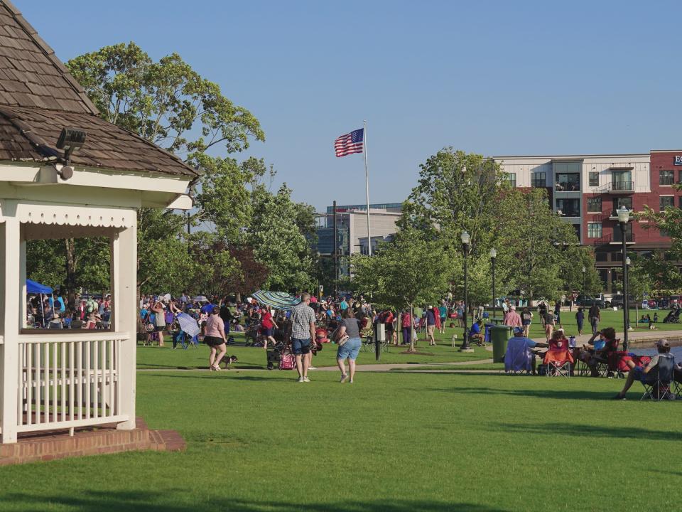 People at Big Spring International Park in Huntsville, Alabama.