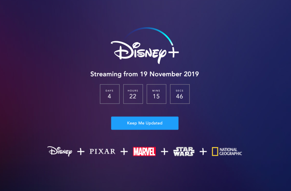 Pictured: Screenshot of Disney+ landing page, counting down until Australia launch on 19 November. Image: Disney+