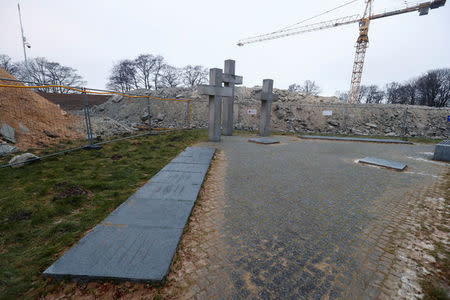 A memorial dedicated to WWII soldiers near the construction site where German WWII graves were found in Tallinn, Estonia January 10, 2018. REUTERS/Ints Kalnins