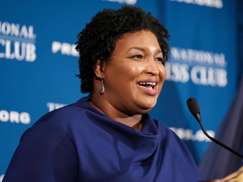 In this Nov. 15, 2019, photo, former Georgia House Democratic Leader Stacey Abrams, speaks at the National Press Club in Washington. Growth and urbanization has made Georgia’s population younger, less native to the state and less white. That, combined with President Donald Trump’s struggles among previously GOP-leaning white college graduates, has put Georgia on the cusp of presidential battleground status. The question is how close. (AP Photo/Michael A. McCoy)