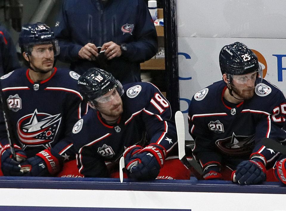 Two days before being traded to Winnipeg, former Blue Jackets center Pierre-Luc Dubois was benched for all but about four minutes of a loss to Tampa Bay on Jan. 21, 2021.