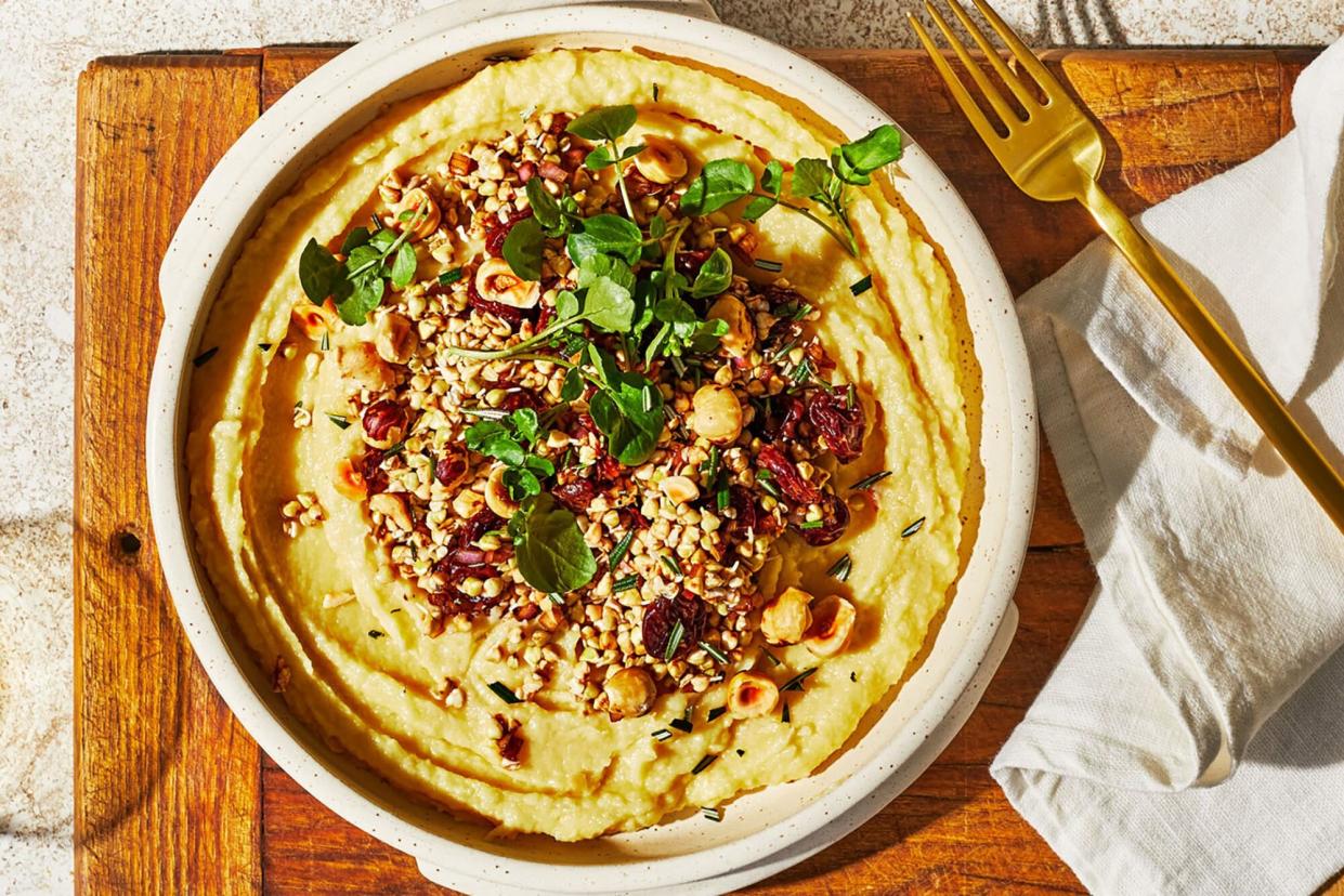 Buckwheat With Dried Cherries &amp; Hazelnuts Over Parsnip Puree