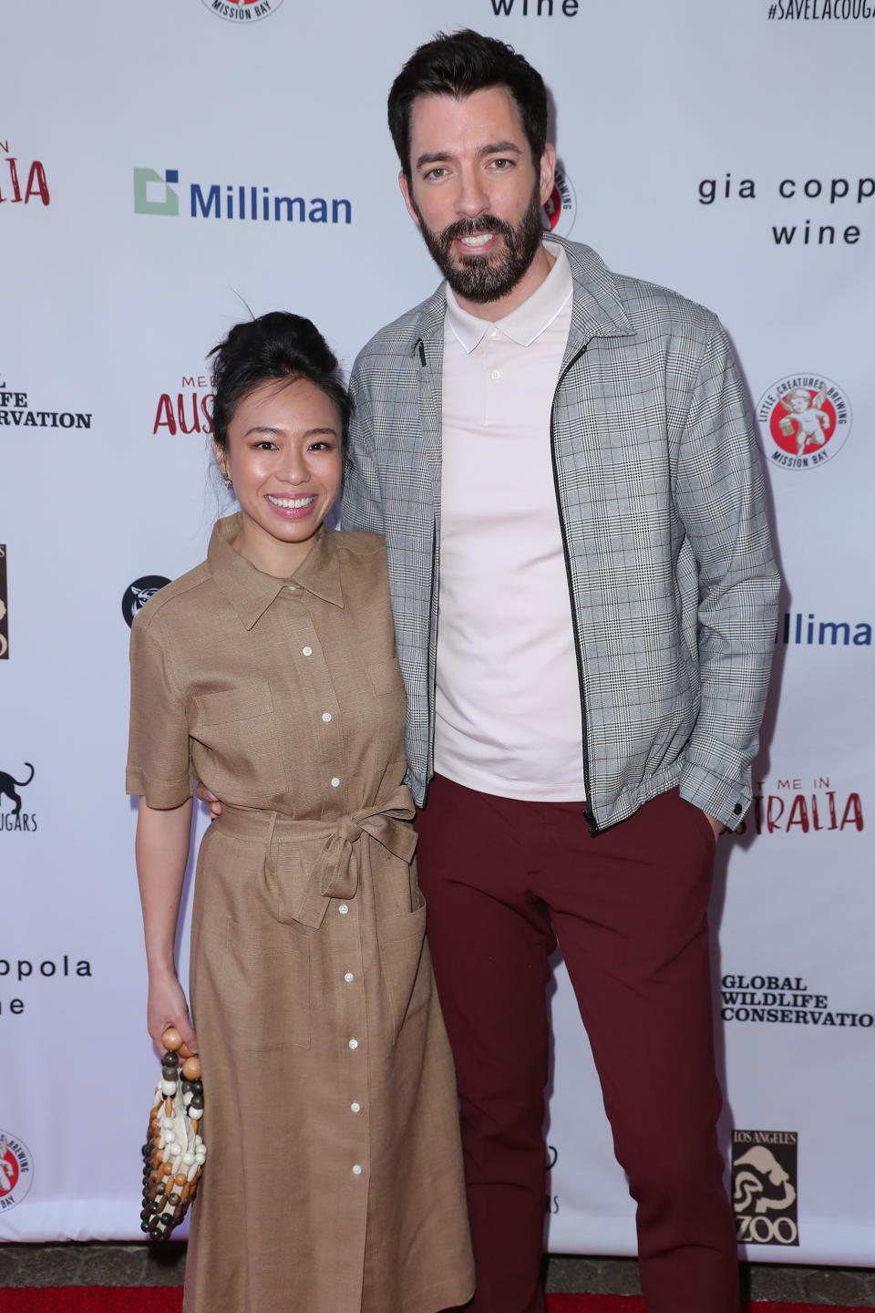 LOS ANGELES, CALIFORNIA - MARCH 08: (L-R)  Linda Phan and Drew Scott attend the Greater Los Angeles Zoo Association hosts "Meet Me In Australia" to benefit Australia Wildfire Relief Efforts at Los Angeles Zoo on March 08, 2020 in Los Angeles, California. (Photo by Leon Bennett/WireImage)