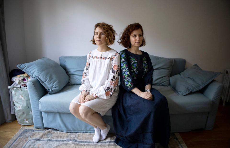 Ukrainian twin sisters Antonina (Tonia) and Ielyzaveta (Lyza), 33, from Crimea at their home in London (EPA)