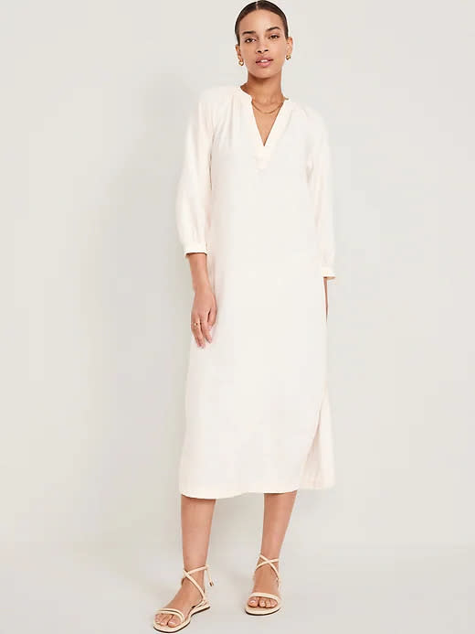 Split-Neck Linen-Blend Midi Dress (Photo by Old Navy)