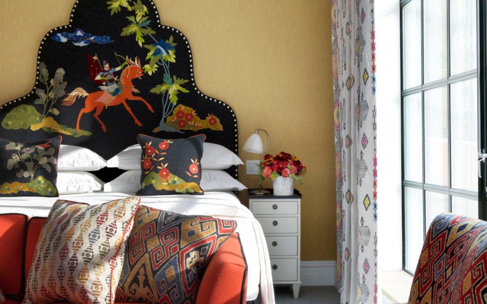 Legendary: a felt appliqué headboard and embroidered cushions at the Whitby Hotel - Simon Brown