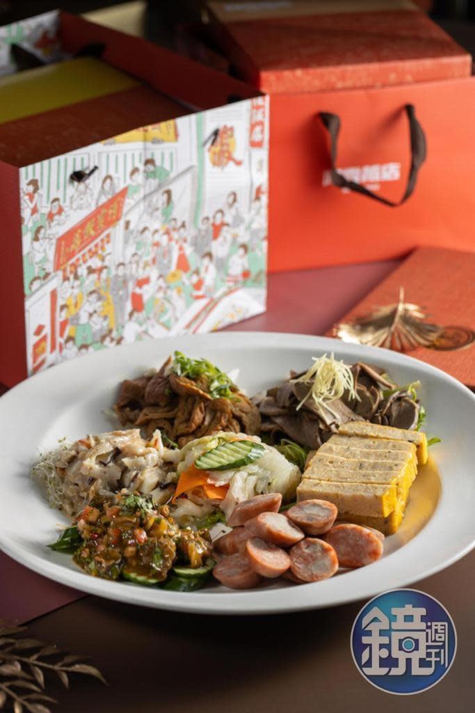 頭盤冷菜的「六品綜合拼盤」，集結粉腸、蟳丸等手路點心，是「阿霞飯店」「錦霞樓」的招牌菜色。