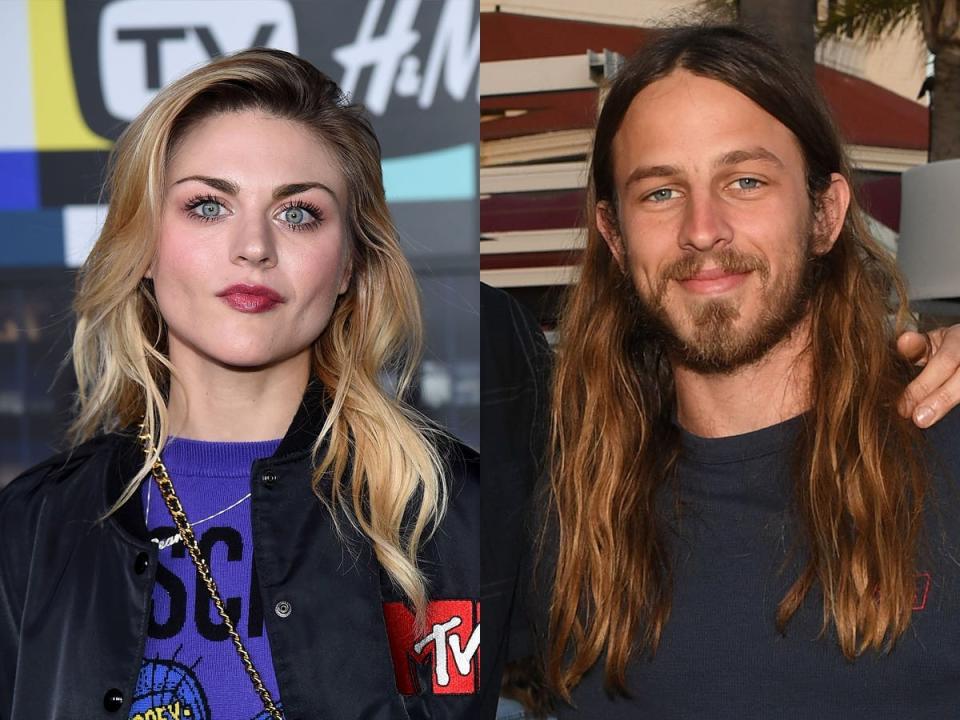 A side-by-side image of Frances Bean Cobain and Riley Hawk.