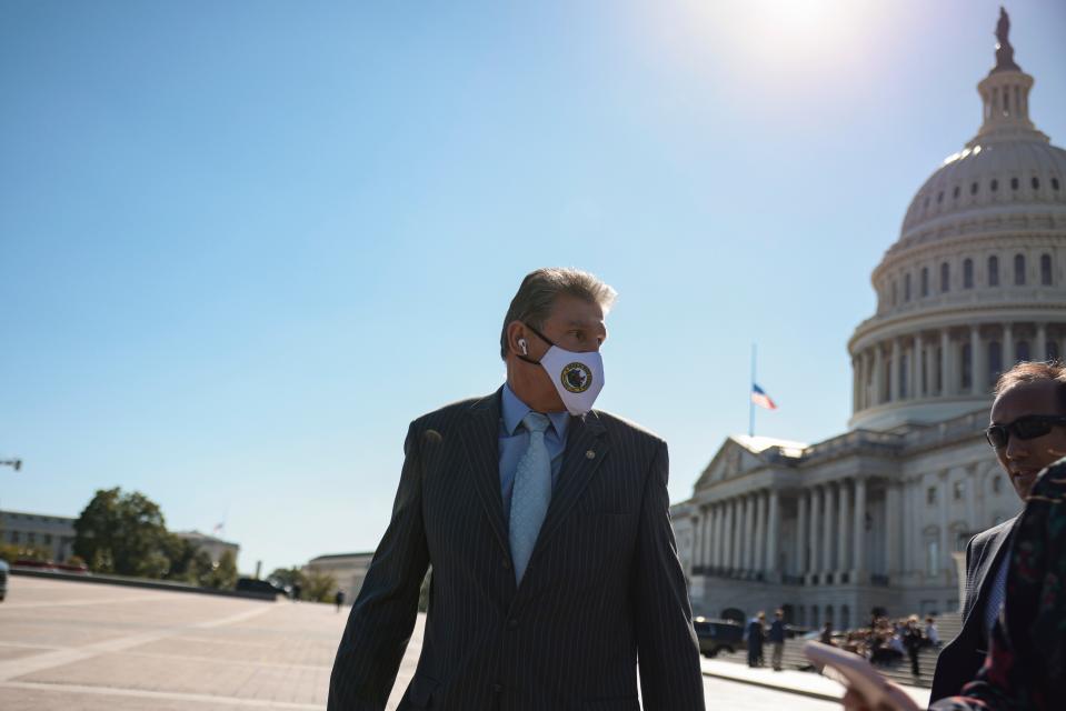 WASHINGTON, DC - OCTOBER 20: Sen. Joe Manchin (D-WV) leaves the U.S. Capitol Building after a Senate vote on October 20, 2021 in Washington, DC. Lawmakers continue to negotiate a components of President Biden's Build Back Better agenda. (Photo by Anna Moneymaker/Getty Images) ORG XMIT: 775727134 ORIG FILE ID: 1347767885