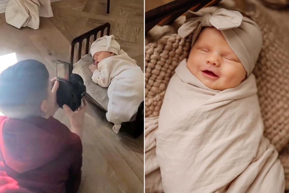 <p>Rachel Norstrom/Instagram</p> Chris takes photos of baby Freyja (left), the resulting photo 