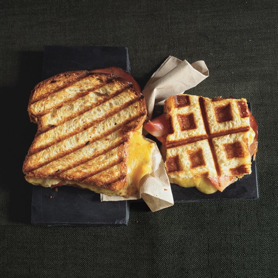 A little sweet and little savory—this grilled cheese is a viable option for breakfast, lunch, or dinner. <a href="https://www.epicurious.com/recipes/food/views/pressed-turkey-and-farmhouse-cheddar-on-egg-bread-239167?mbid=synd_yahoo_rss" rel="nofollow noopener" target="_blank" data-ylk="slk:See recipe.;elm:context_link;itc:0;sec:content-canvas" class="link ">See recipe.</a>