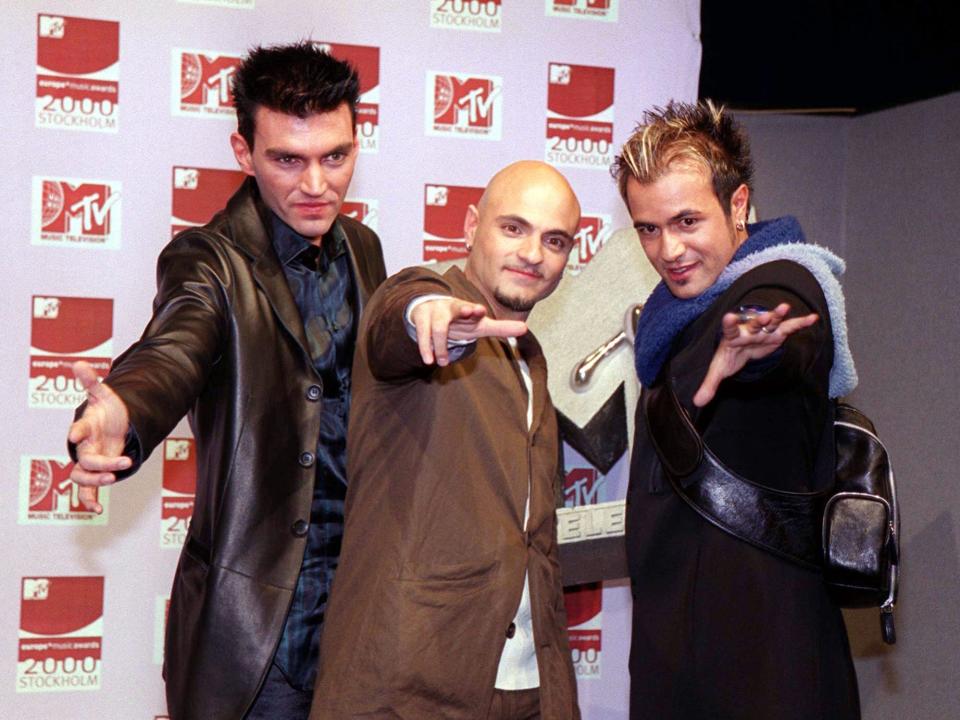 Dance band Eiffel 65 at the MTV Europe Music Awards, held at the Globe Arena in Stockholm, Sweden