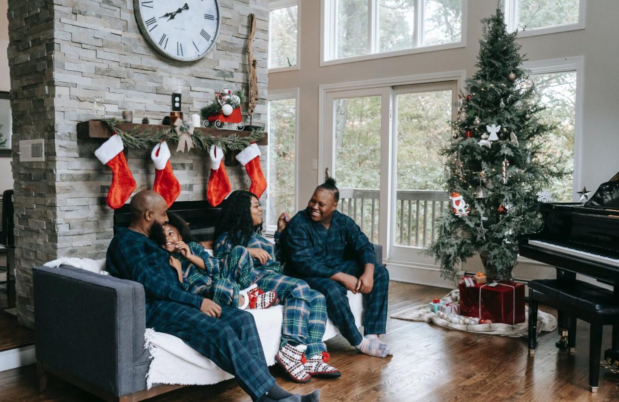 Black family together during the holidays