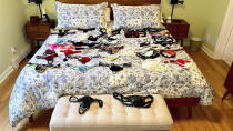 This image released by Sean McDougle shows his collection of jockstraps in Sullivan County, N.Y. on March 1, 2024. This year is the 150th anniversary of the jockstrap. (Sean McDougle via AP)