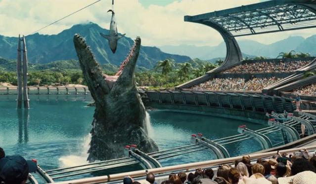 A Mosasaurus nabs a bite in Jurassic World - Credit: Universal Pictures