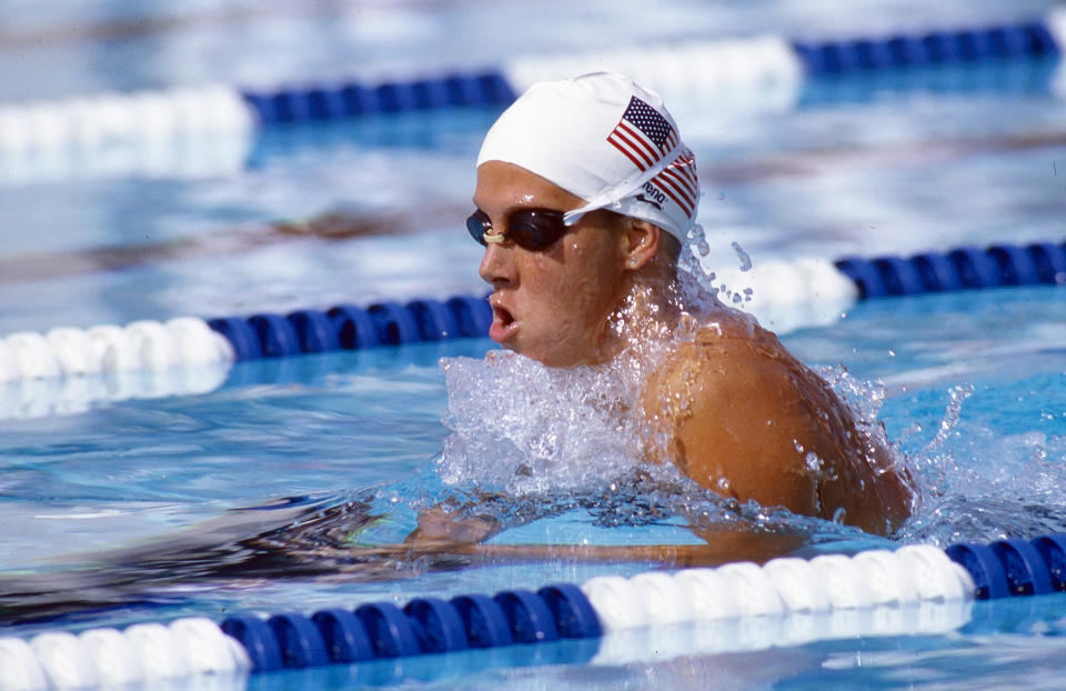 Tracy Caulkins competes in the 400-meter individual medley competition at the 1984 Summer Olympics in Los Angeles on July 29, 1984. (Photo by Walt Disney Television via Getty Images)