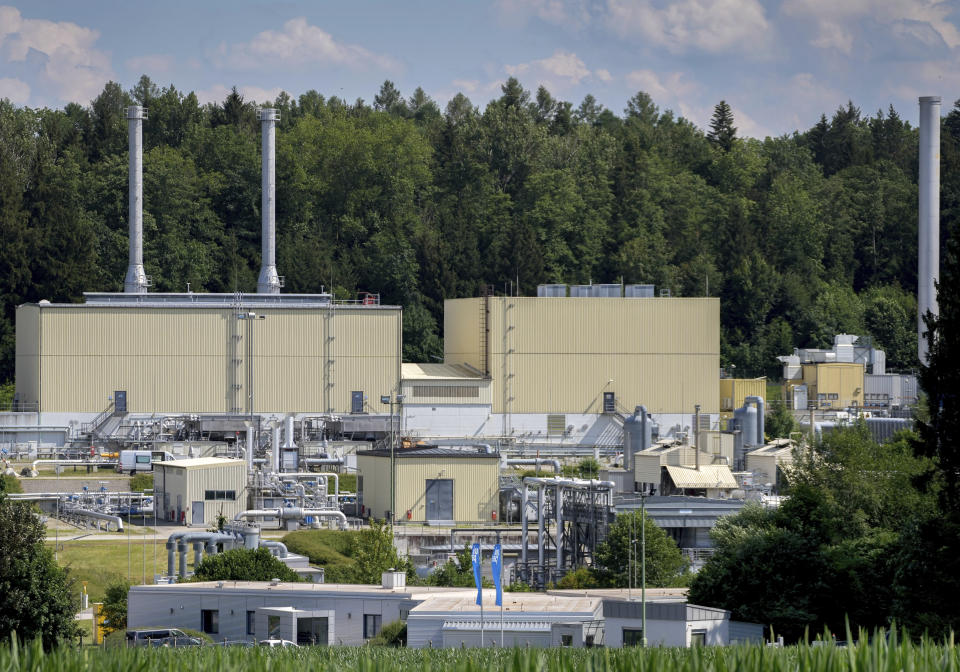 FILE - Exterior view of the 'Bierwang' gas storage facility of the 'Uniper' energy company in Unterreit near Munich, Germany, Wednesday, July 6, 2022. Europe's feeling the pain from the war in Ukraine. More so than the U.S., the 19 countries that use the euro are under pressure from high oil and gas prices. While Europe struggles, Russia has stabilized its currency and inflation - but economists say that's misleading and that the Kremlin has bought itself long-term stagnation by launching the war. (AP Photo/Matthias Schrader, File)