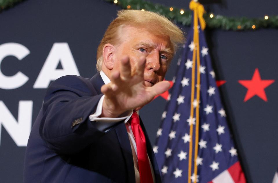 Donald Trump greets supporters in Iowa.