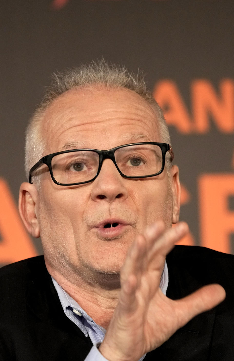 Cannes film Festival delegate general Thierry Fremaux attends a press conference to announce the International Cannes film festival line up for the upcoming 76th edition of the Cannes Film Festival, Thursday, April 13, 2023 in Paris. The International Cannes Film festival will run from May 16 to May 27, 2023. (AP Photo/Michel Euler)