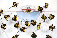 <p>Germany huddle around their net before their game against Norway during the Men’s Ice Hockey Preliminary Round Group B game on day nine of the PyeongChang 2018 Winter Olympic Games at Gangneung Hockey Centre on February 18, 2018 in Gangneung, South Korea. (Photo by Jamie Squire/Getty Images) </p>