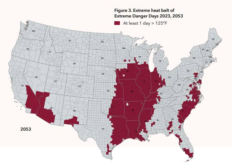 First Street Foundation peer-reviewed study on United States heat patterns over the next 30 years.