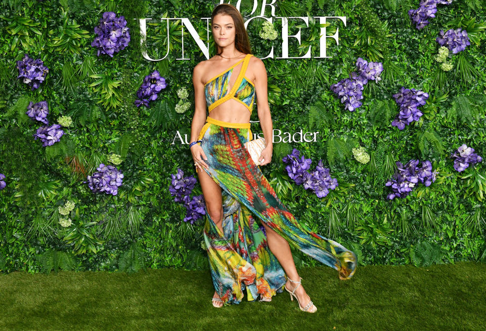 <p>Nina Agdal stuns in a colorful ensemble at the LuisaViaRoma for Unicef party at Eden Rock on Dec. 29 in St. Barths.</p>
